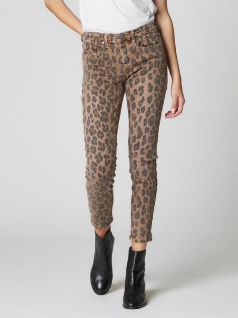 Blank NYC The READE Crop Leopard Print Skinny Jeans - Brown/Tan